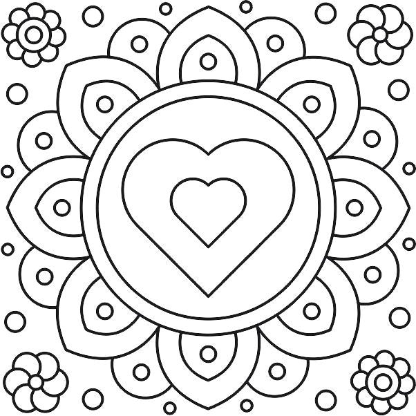 Mandala sand art template with a heart design, included in the Mandala sand art package.