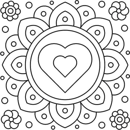 Mandala sand art template with a heart design, included in the Mandala sand art package.