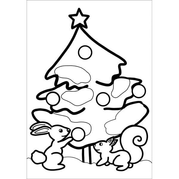 Squirrel Christmas tree sand painting template with outline design for coloring.