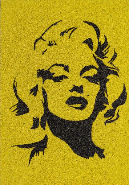 Monroe homokkép színes homokkal, kreatív művészeti sablon.