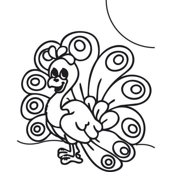 Coloring template of a peacock for sand art activity.
