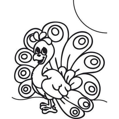 Coloring template of a peacock for sand art activity.
