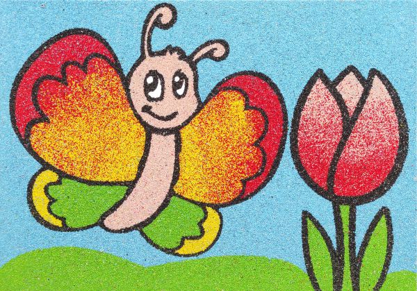 Butterfly and tulip sand art kit for creative kids.