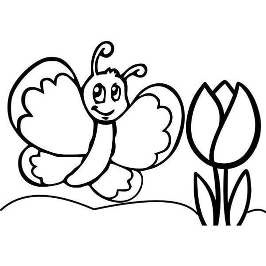 Butterfly with tulip sand art template for kids.