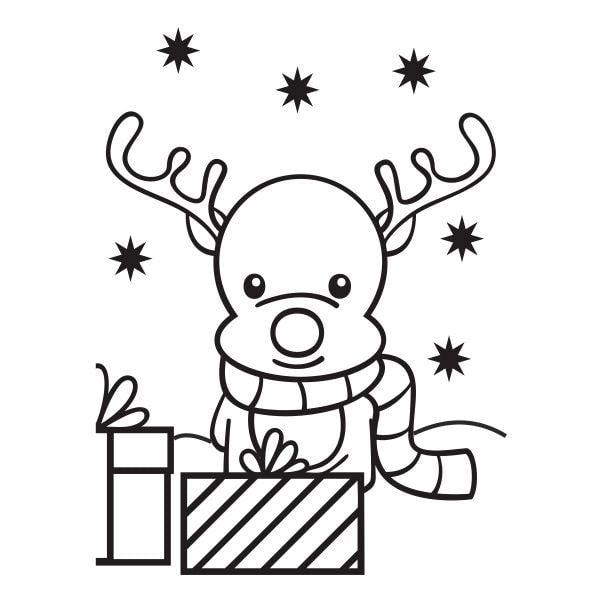 Rudolf-themed sand art kit template with reindeer and gifts.