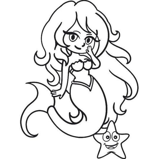 Mermaid sand art template with starfish, ideal for creative crafting with colored sand.