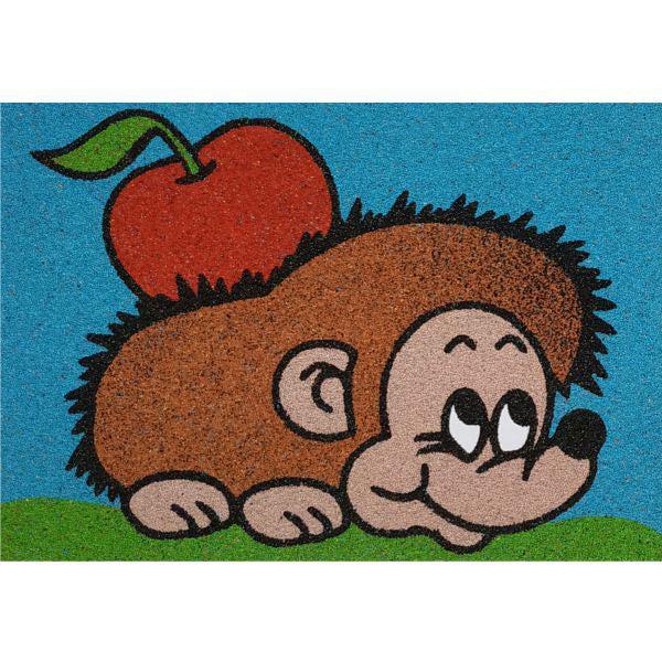 Cute hedgehog sand artwork with apple, DIY crafting kit for kids.