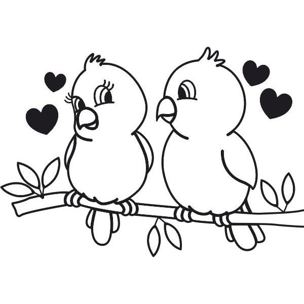 Bird sand art templates with two birds on a branch, hearts above, included in the Madarak homokkép csomag for creative sand painting.
