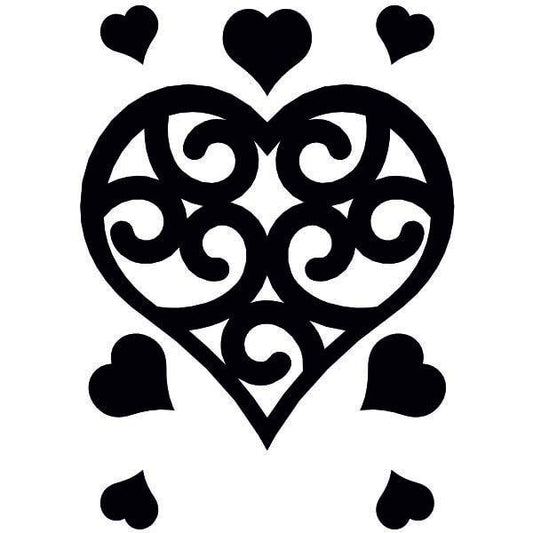 Heart-shaped sand art template with decorative swirls.