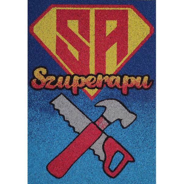 Szuperapu homokkép készlet, színes homokkal és szerszám motívummal.