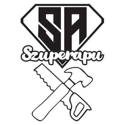 Szuperapu homokkép logo with tools, designed for creative sand art activities.