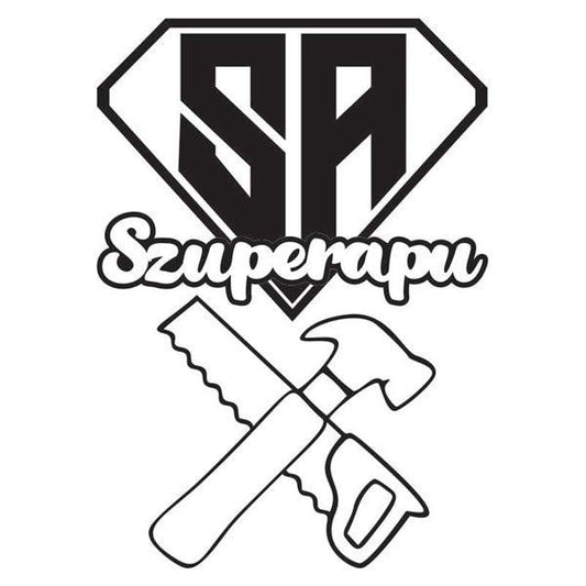 Szuperapu homokkép logo with tools, designed for creative sand art activities.