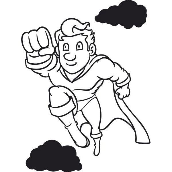 Superhero sand art template with clouds for kids' creative activity.