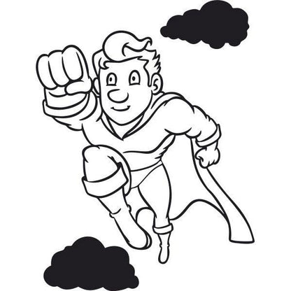 Superhero sand art template with clouds for kids' creative activity.