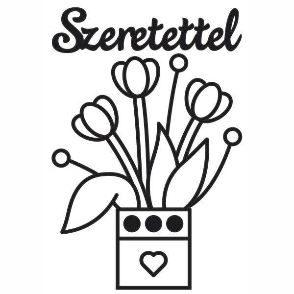 Tulipánok szeretettel homokkép sablon fekete-fehér vázlat.