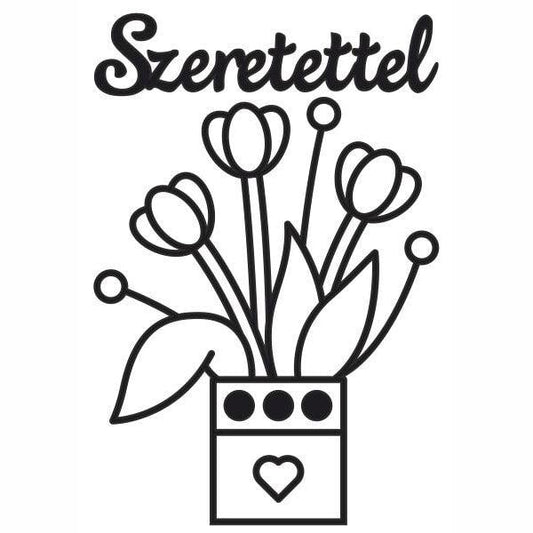 Tulipánok szeretettel homokkép sablon fekete-fehér vázlat.