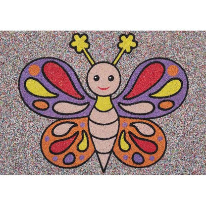 Colorful butterfly sand art kit with vibrant hues.