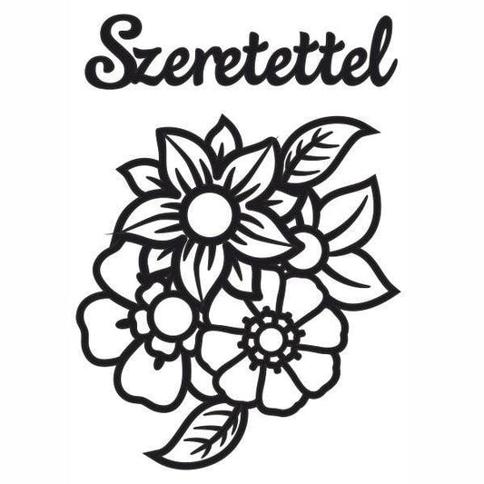 Új virágok szeretettel homokkép sablon kreatív homokfestéshez.