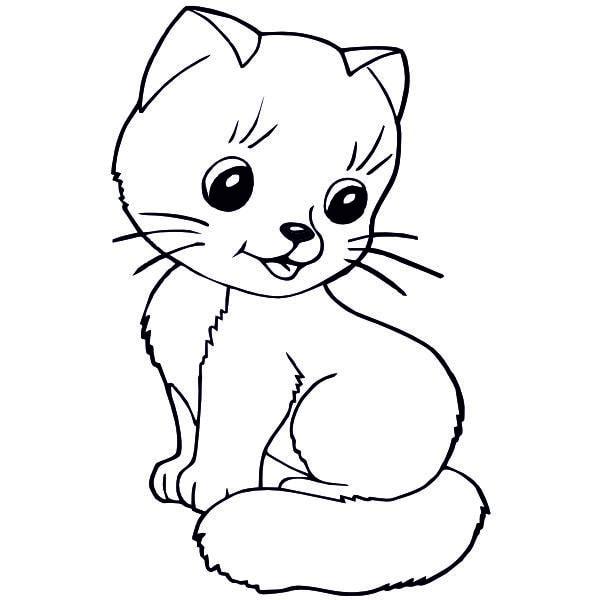 Ülő cica homokkép sablon kontúrvonalakkal gyermekeknek.
