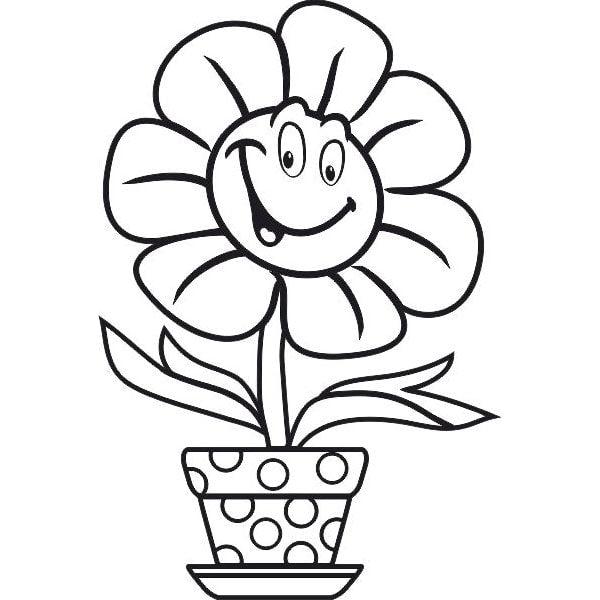 Flower pot sand art template with smiling flower design.