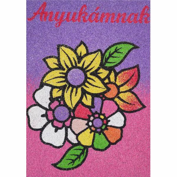 Colorful floral sand art kit for mom featuring vibrant flowers and "Anyukámnak" text.