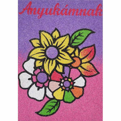 Colorful floral sand art kit for mom featuring vibrant flowers and "Anyukámnak" text.