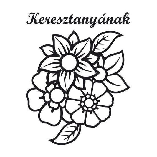 Virágok Keresztanyának homokkép sablon fekete-fehér virágmintával.